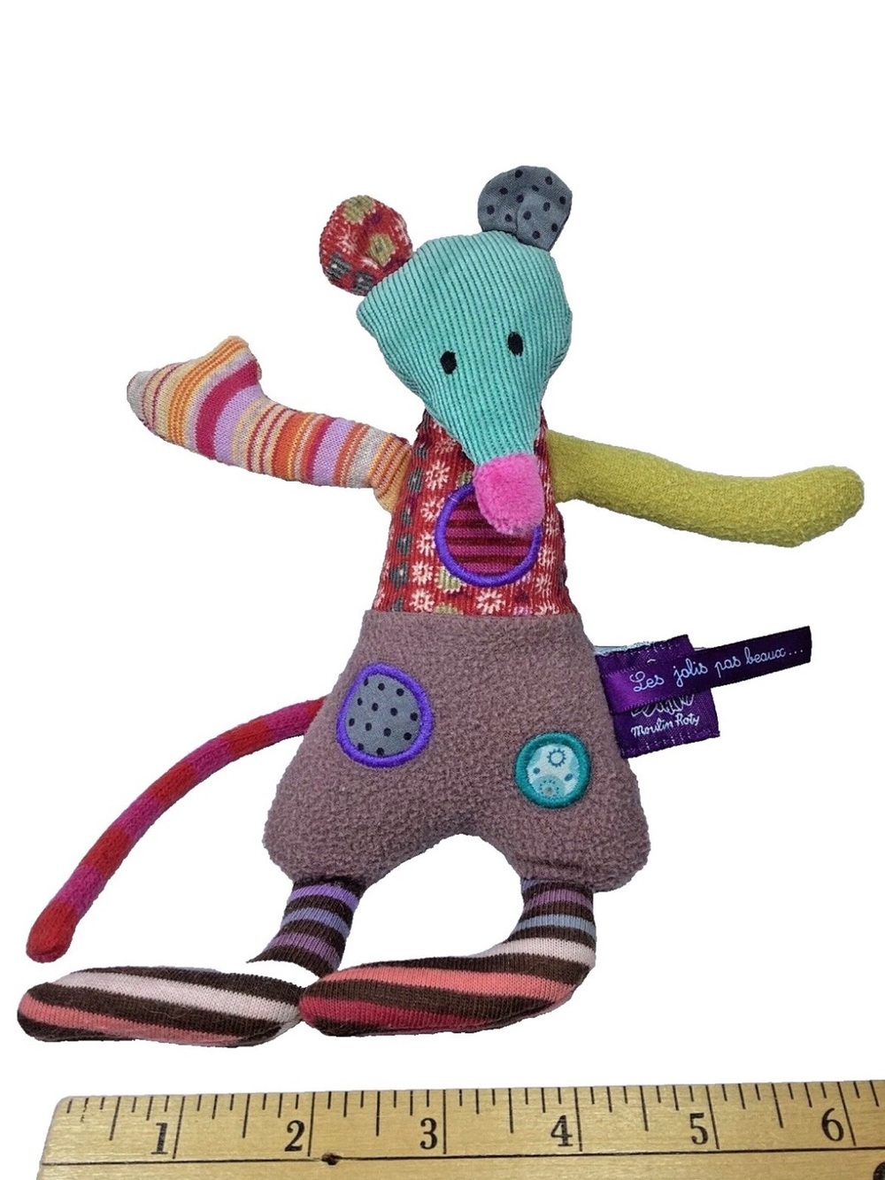 Moulin Roty Les Jolie Pas Beaux Patchwork Mouse Toy Plush 0241/09 France
